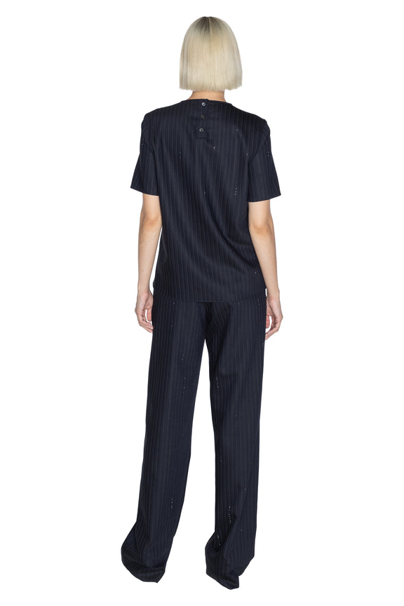 'CRYSTAL PINSTRIPE' SHORT SLEEVE BLOUSE -  - Libertine