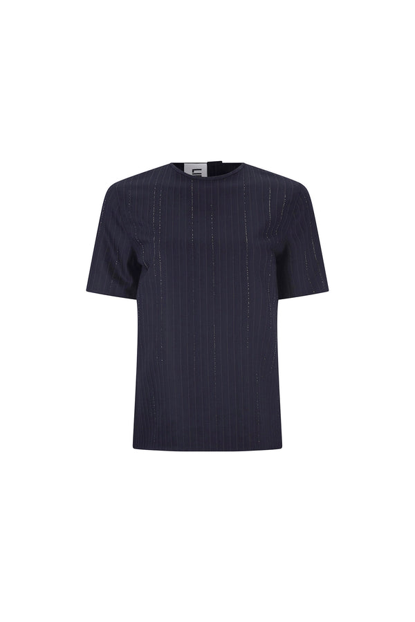 'CRYSTAL PINSTRIPE' SHORT SLEEVE BLOUSE -  - Libertine