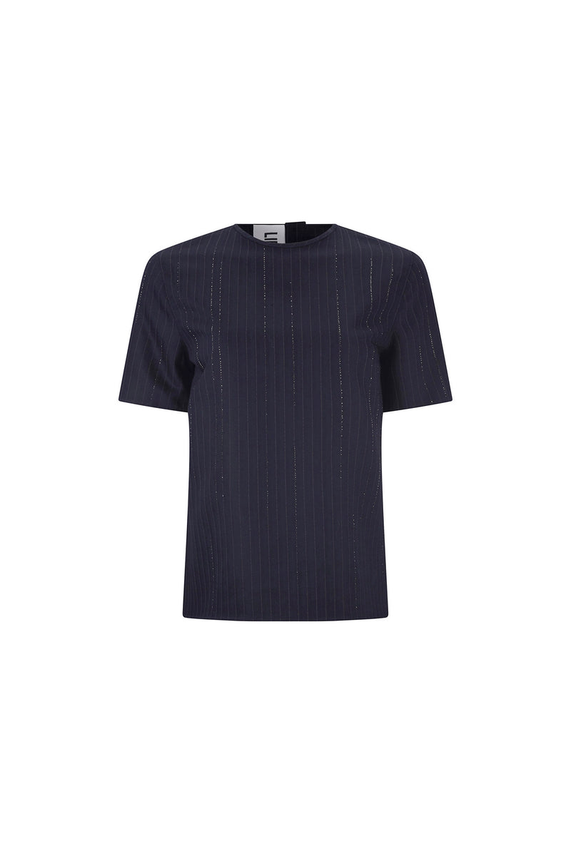 'CRYSTAL PINSTRIPE' SHORT SLEEVE BLOUSE -  - Libertine