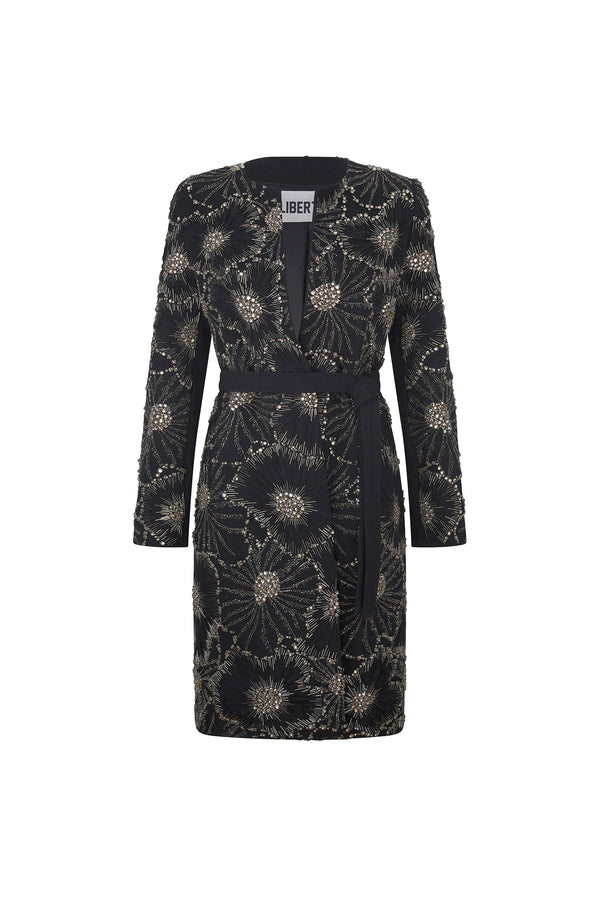 'GOTHIC BLOOM' BELTED COLLARLESS COAT - - Libertine