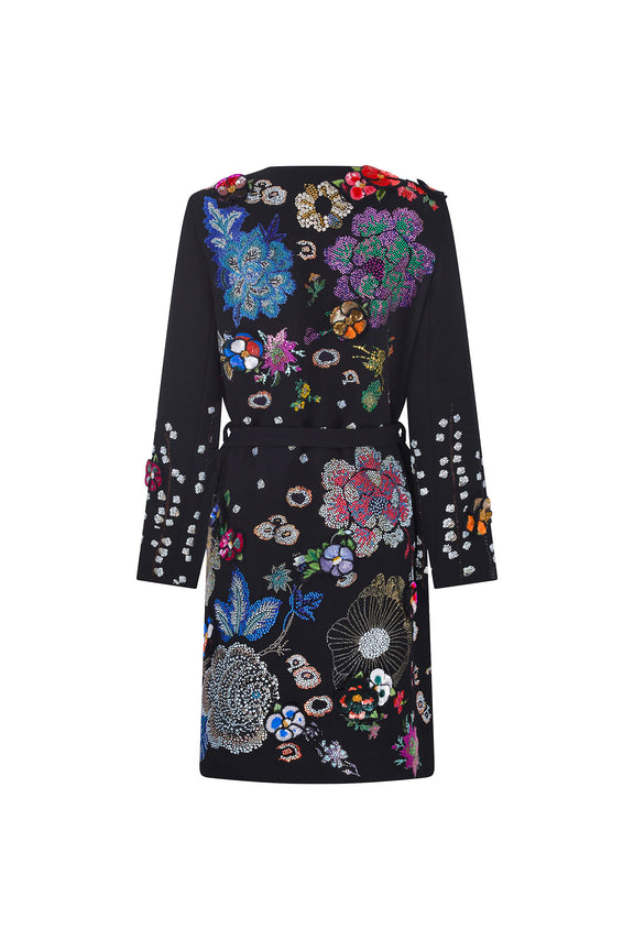 'LUXE BOUQUET' BELTED COLLARLESS COAT - - Libertine