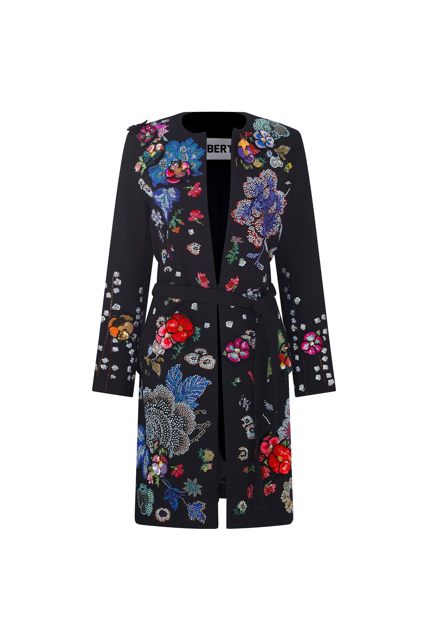 'LUXE BOUQUET' BELTED COLLARLESS COAT - - Libertine