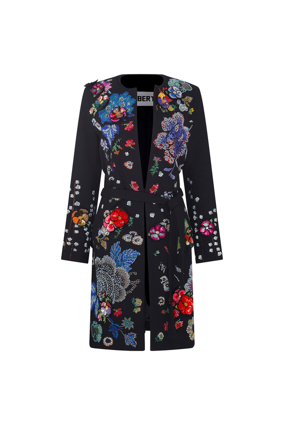 'LUXE BOUQUET' BELTED COLLARLESS COAT - - Libertine