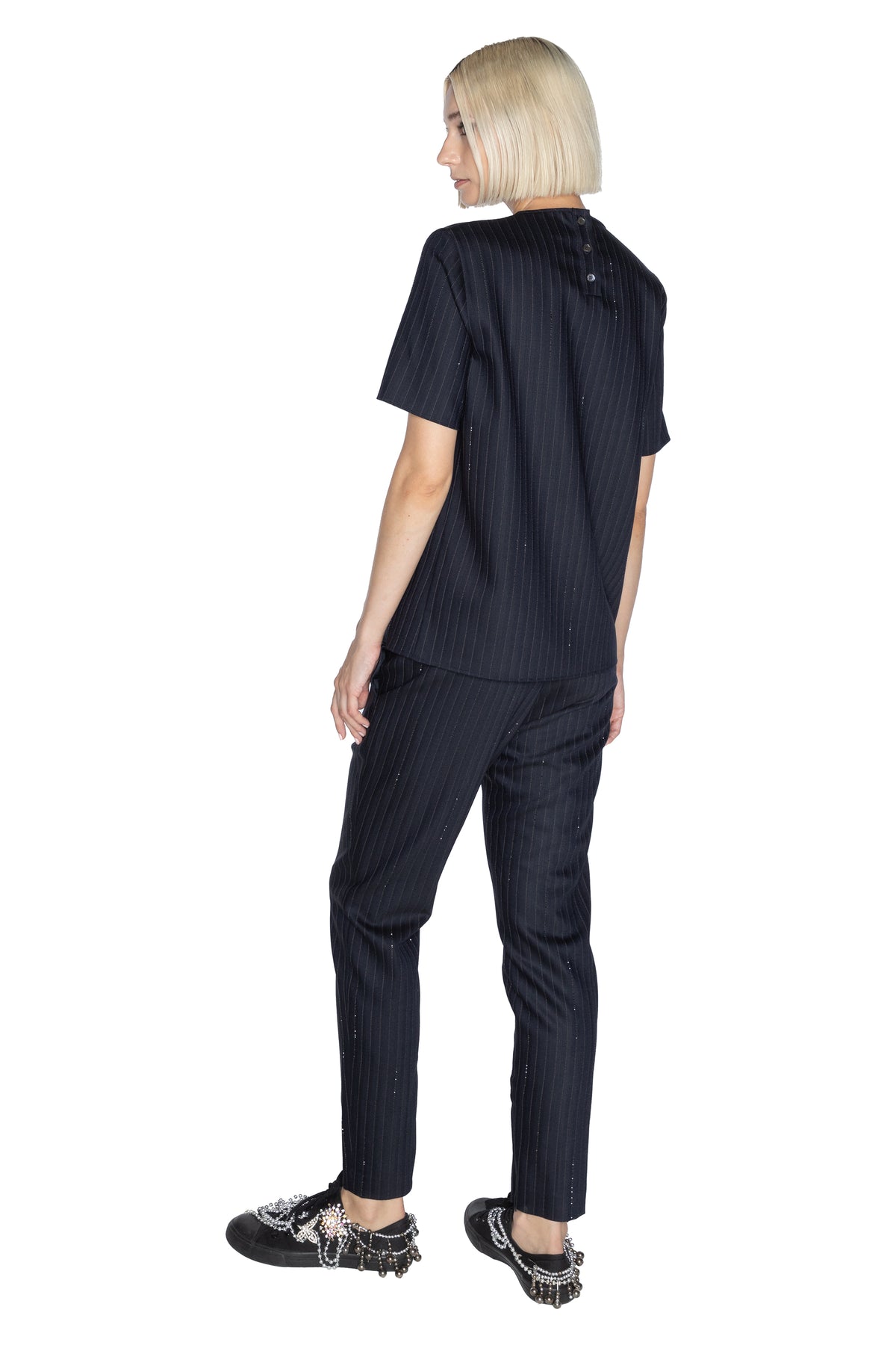 'CRYSTAL PINSTRIPE' ANKLE ZIP PANT - - Libertine
