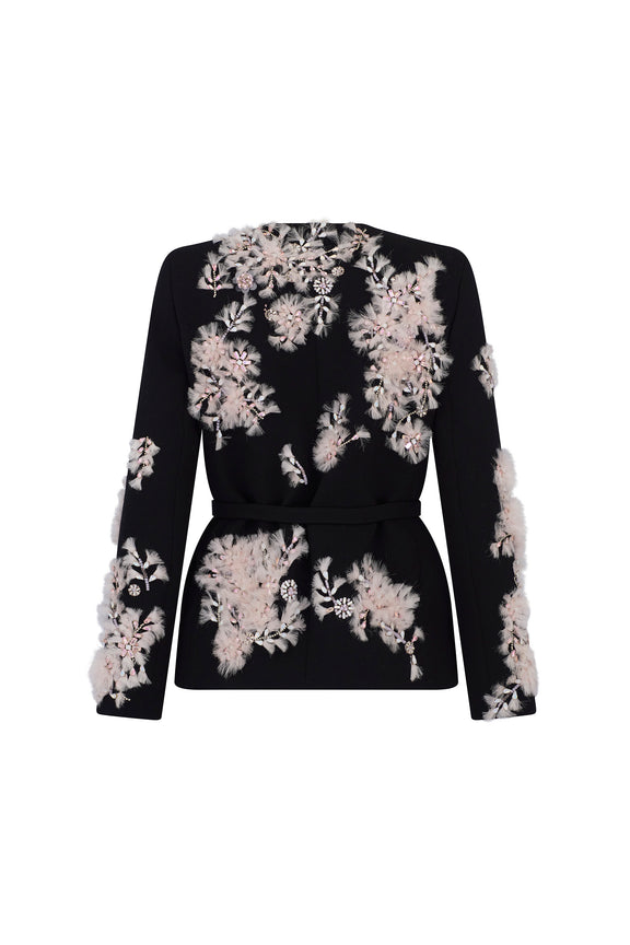 'WHISPERING BLOOMS' EMBELLISHED BELTED OSCAR JACKET - - Libertine