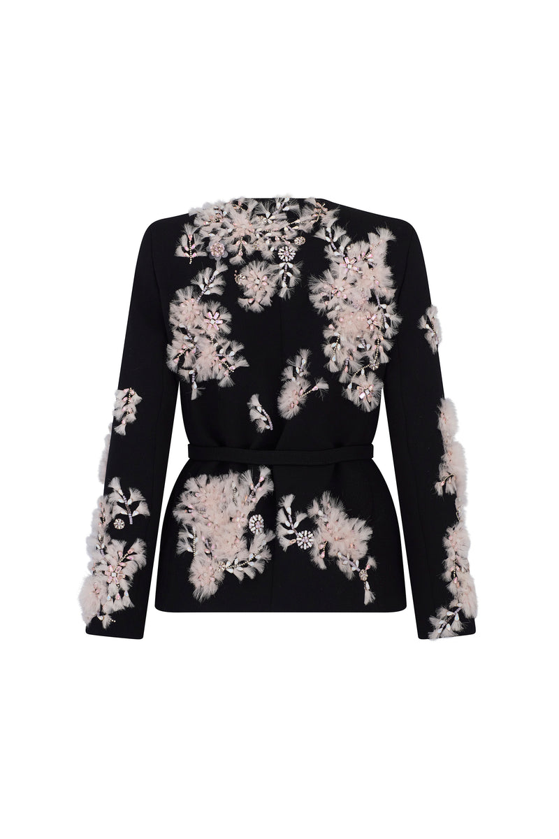 'WHISPERING BLOOMS' EMBELLISHED BELTED WRAP JACKET - - Libertine