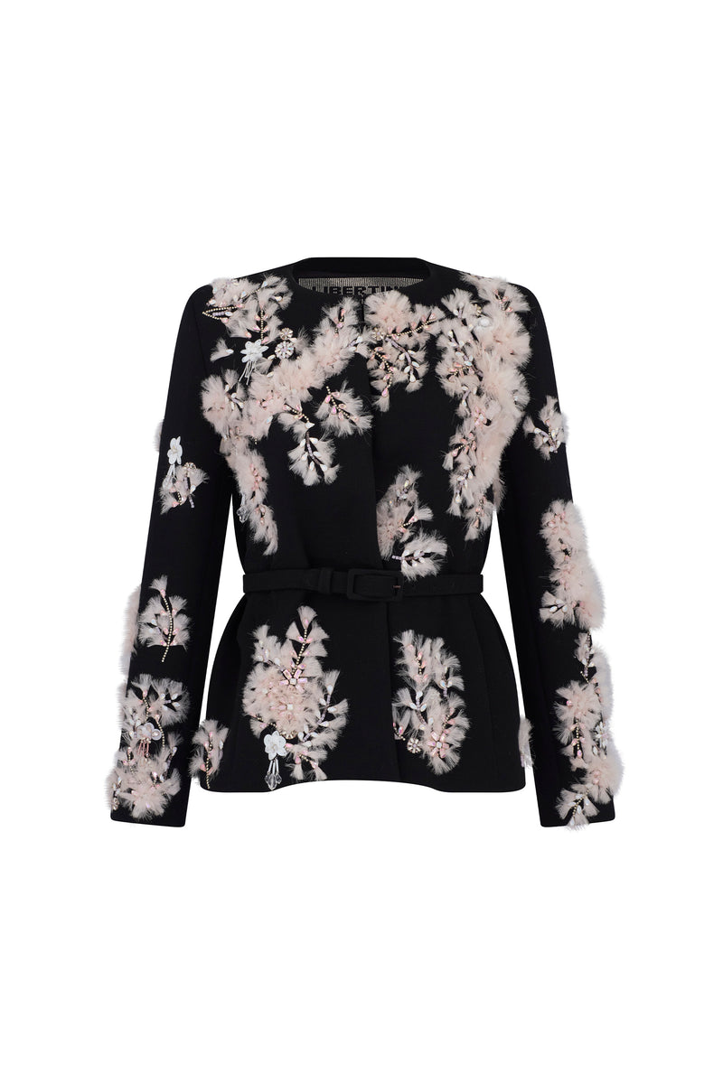 'WHISPERING BLOOMS' EMBELLISHED BELTED WRAP JACKET - - Libertine