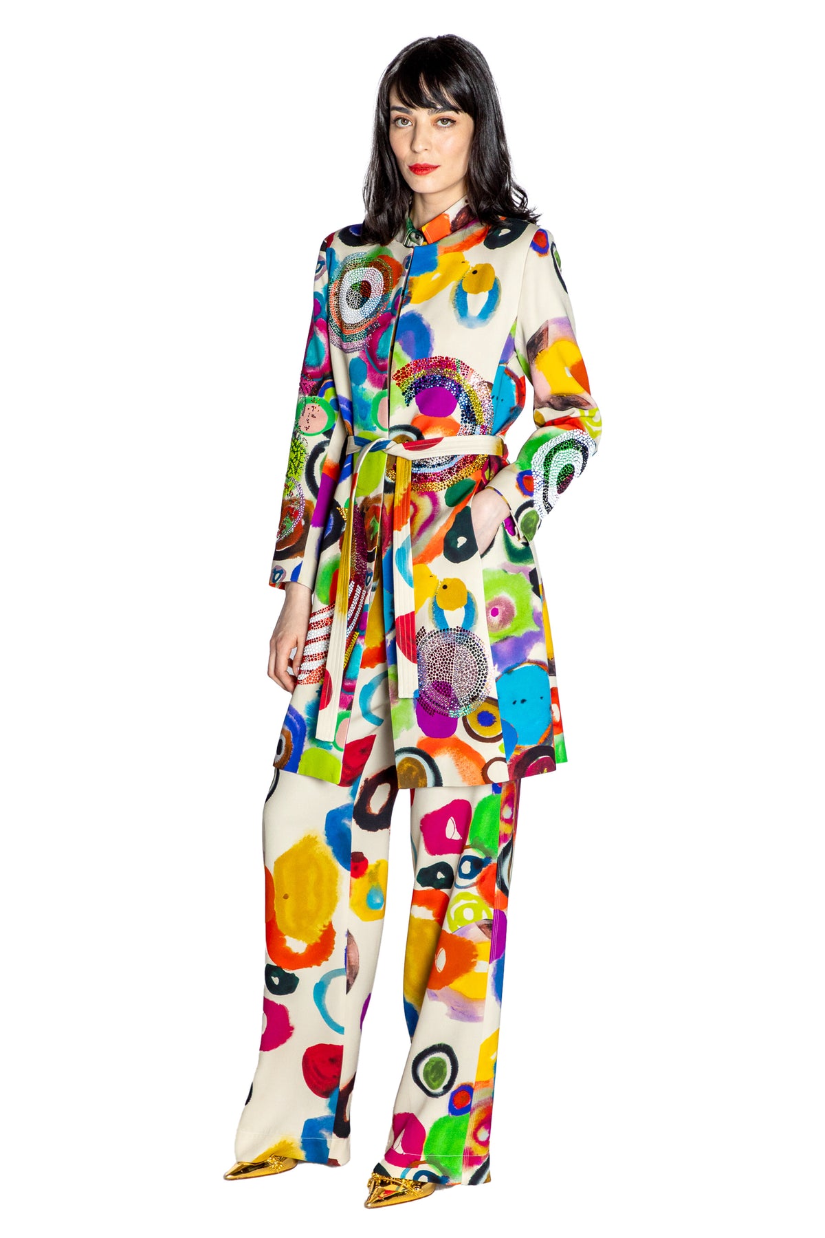 'SONIA CRYSTAL' BELTED COLLARLESS COAT - - Libertine