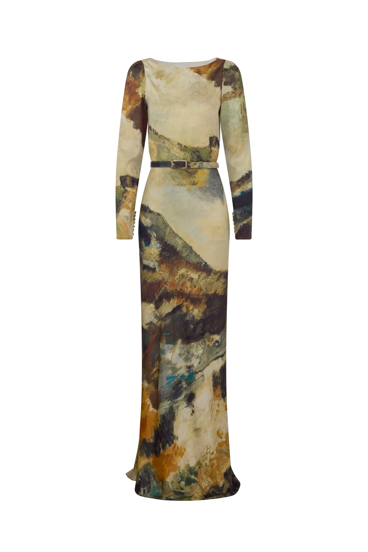 'MODERNIST LANDSCAPE' BELTED LOOK BACK GOWN - - Libertine