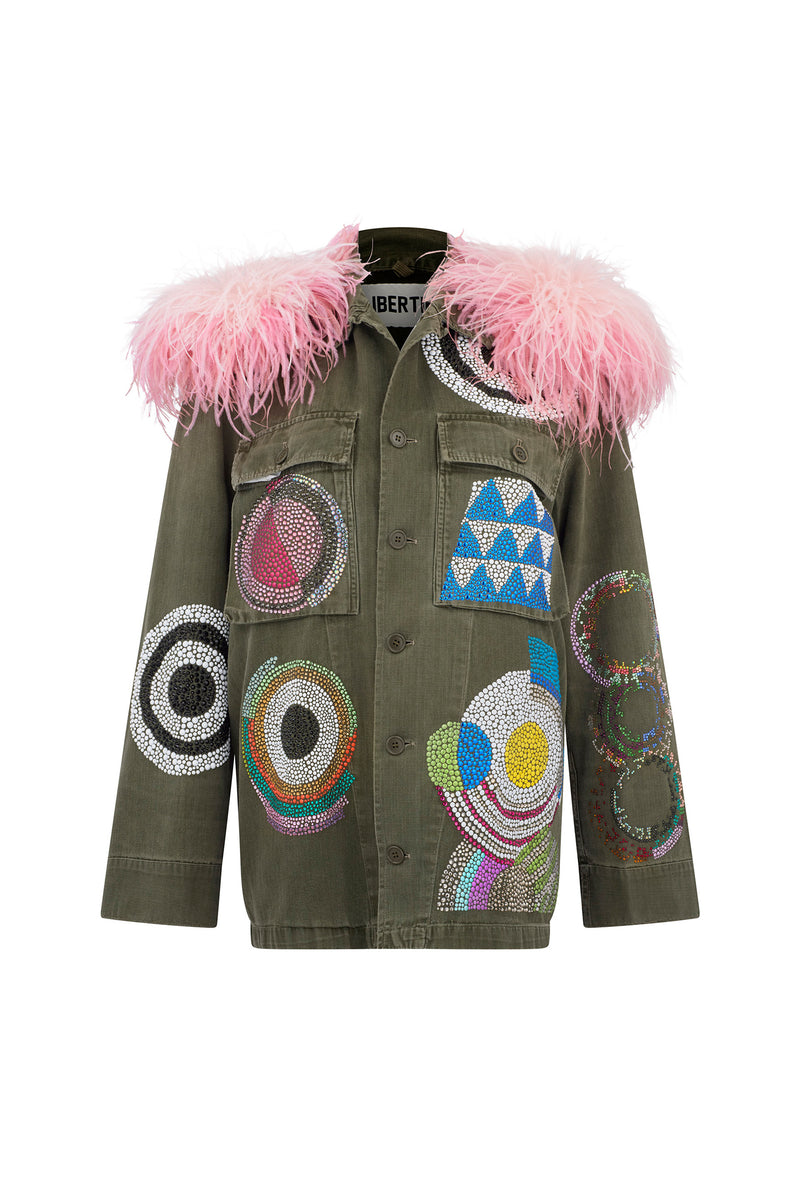 'SONIA CRYSTAL' VINTAGE FRENCH MILITARY JACKET WITH FEATHERS - - Libertine