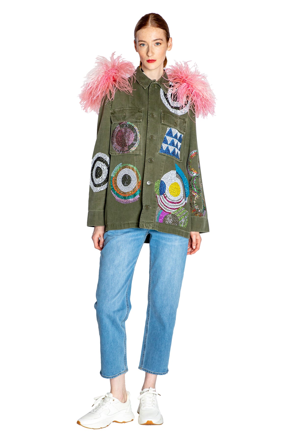 'SONIA CRYSTAL' VINTAGE FRENCH MILITARY JACKET WITH FEATHERS - - Libertine