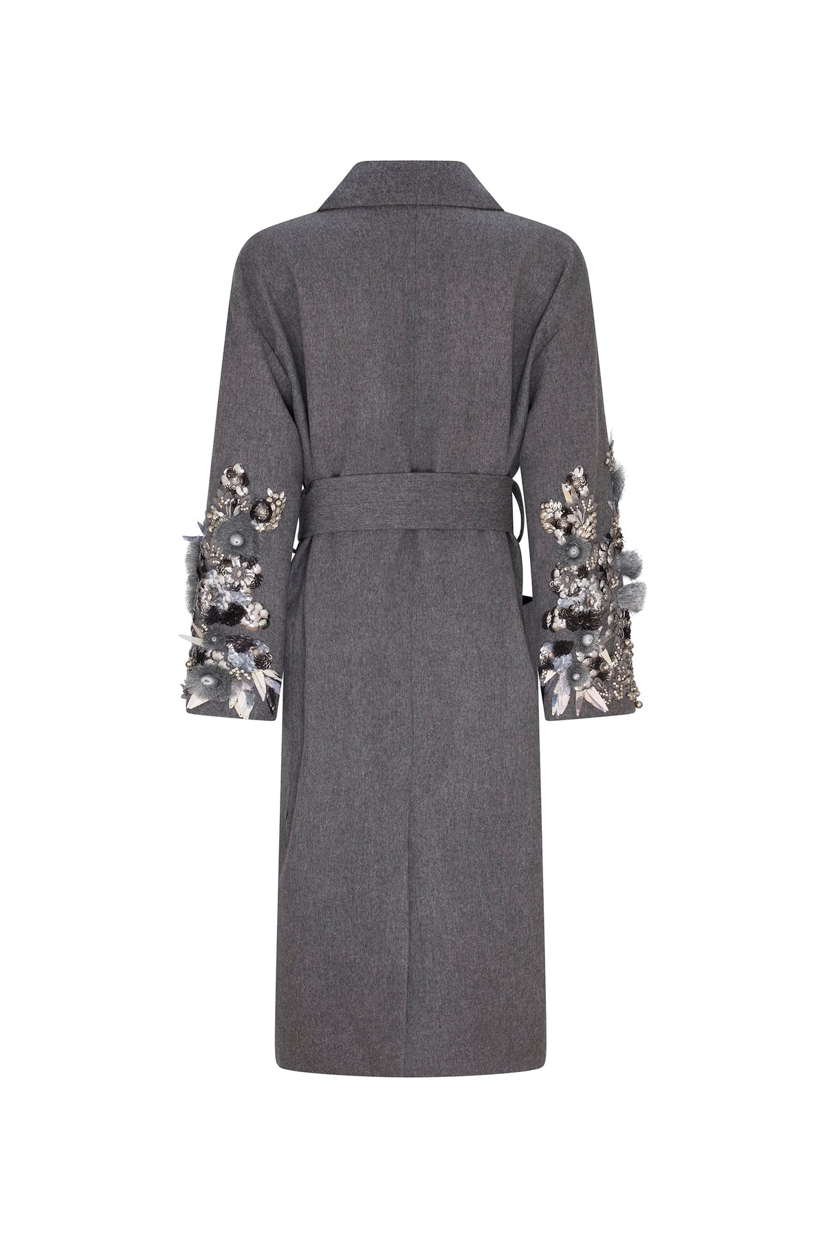 'FROSTED FLOWERS' EMBELLISHED NOTCHED LAPEL WRAP COAT - - Libertine