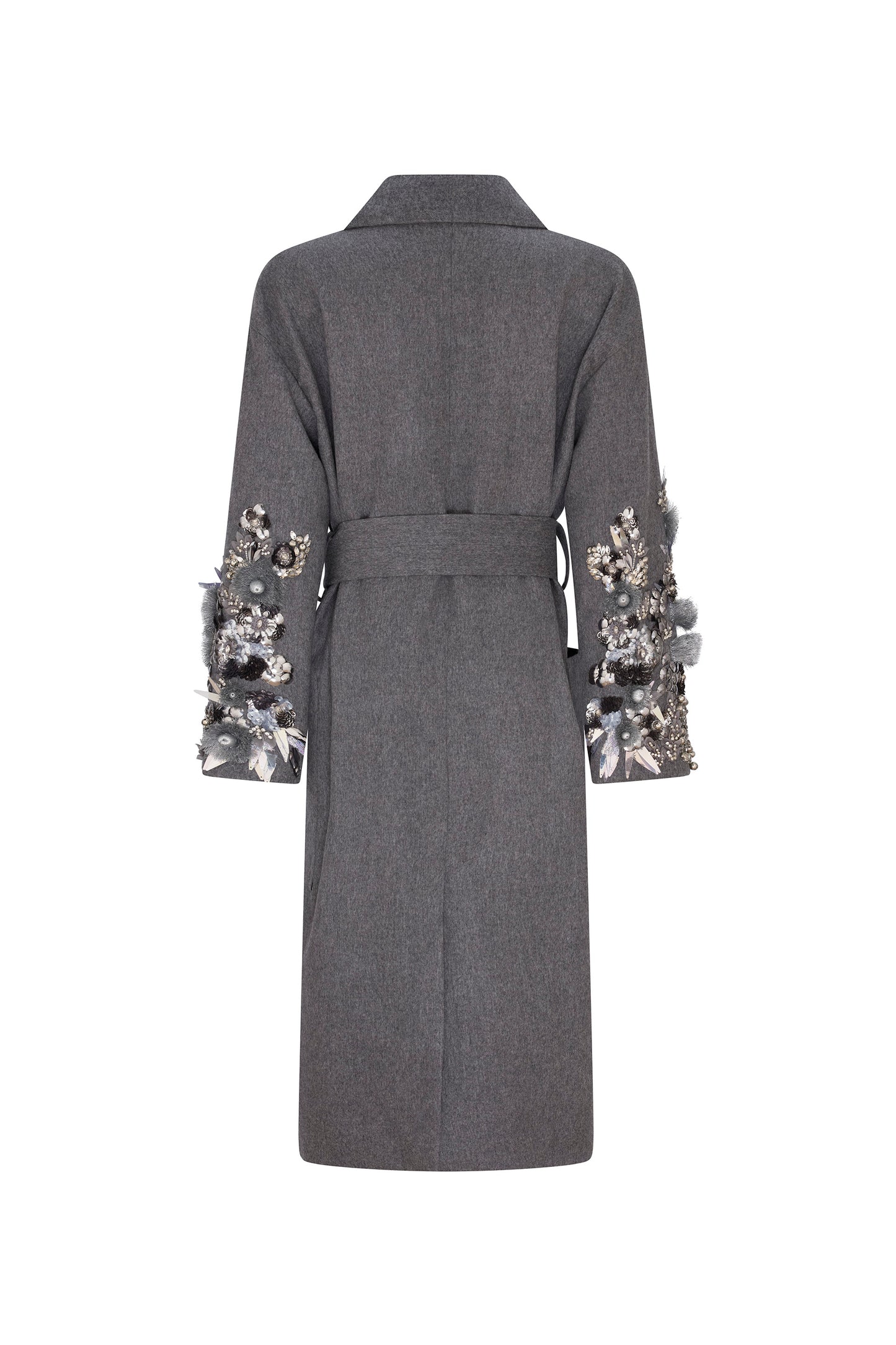 'FROSTED FLOWERS' EMBELLISHED NOTCHED LAPEL WRAP COAT