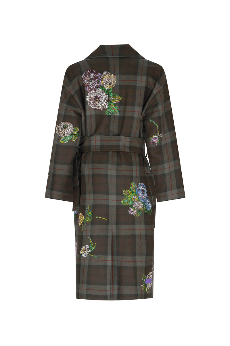 'SCOTTISH ROSE DIAMANTE' NOTCHED LAPEL WRAP COAT - - Libertine