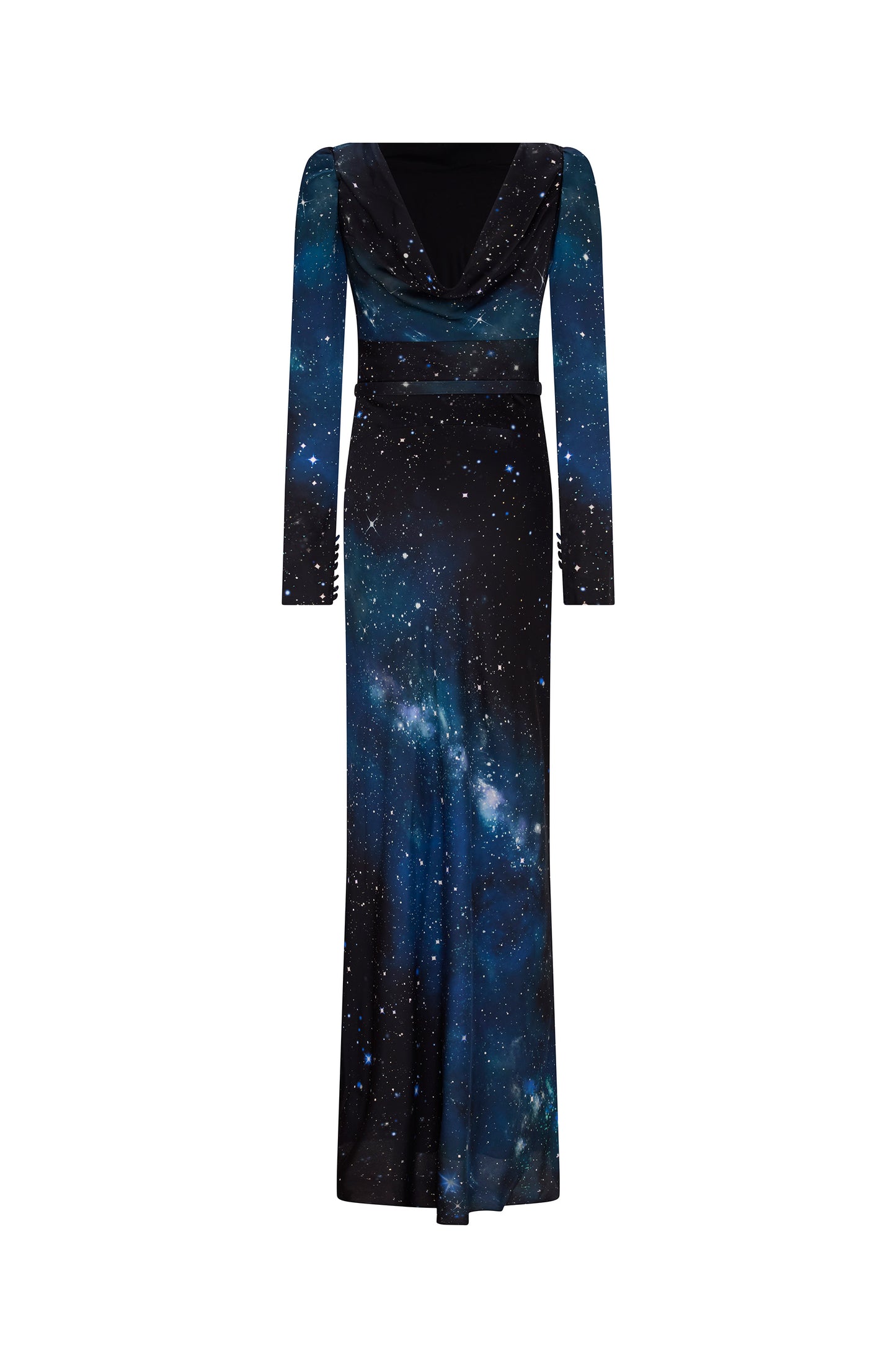 'INTERSTELLAR DIAMANTE' BELTED LOOK BACK GOWN