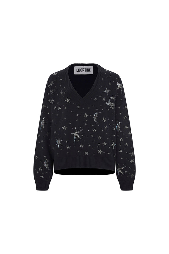 'HERE, THERE, AND EVERYWHERE' SHORTIE V-NECK SWEATER - - Libertine - Main image