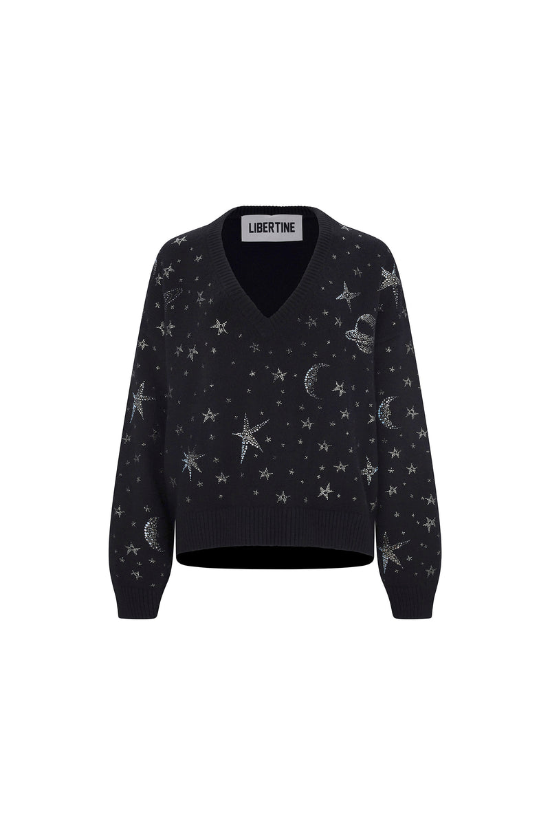 'HERE, THERE, AND EVERYWHERE' SHORTIE V-NECK SWEATER - - Libertine