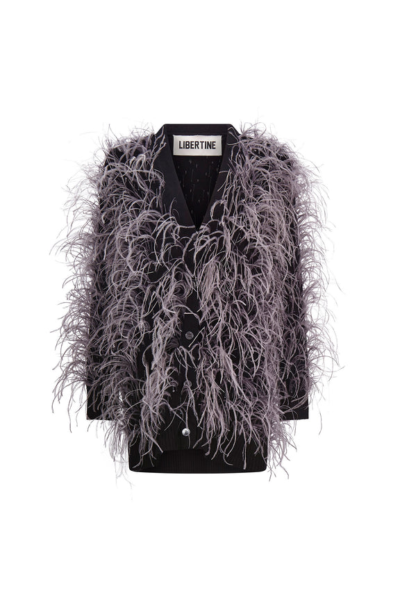 'WHAM BAM' GREY FEATHERY CARDIGAN -  - Libertine