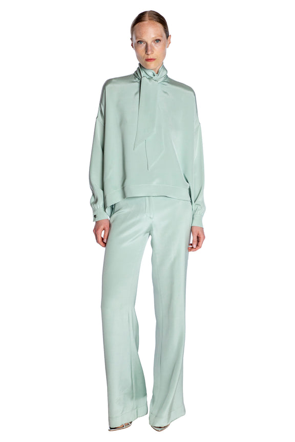 'Powdered Green' Tie Blouse - Women's Tops - Libertine