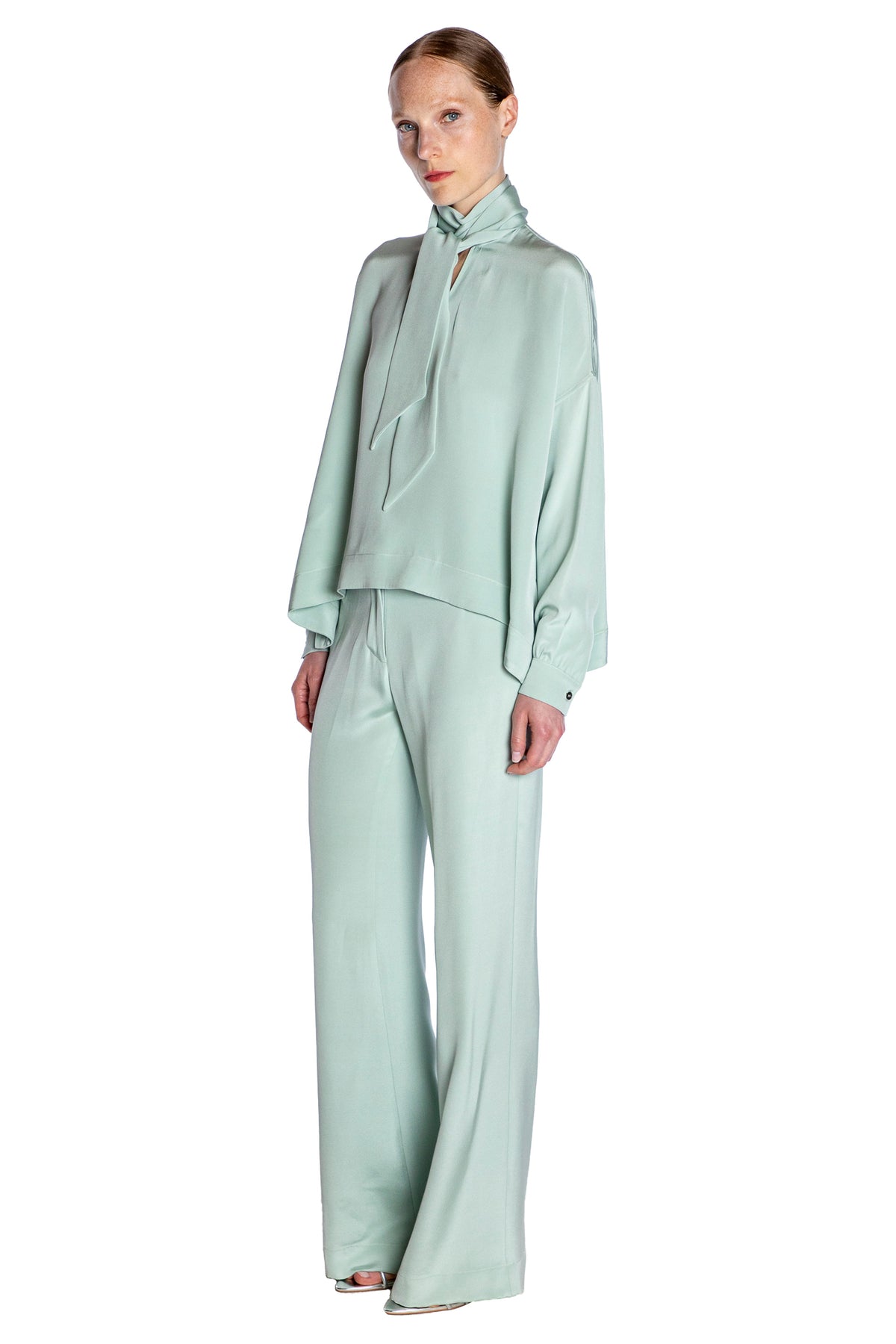 'Powdered Green' Tie Blouse - Women's Tops - Libertine