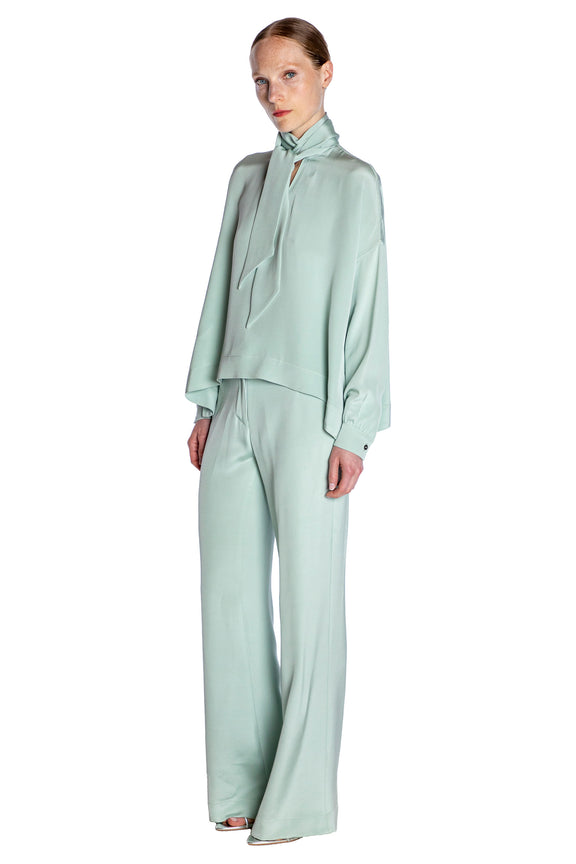 'Powdered Green' Tie Blouse - Women's Tops - Libertine