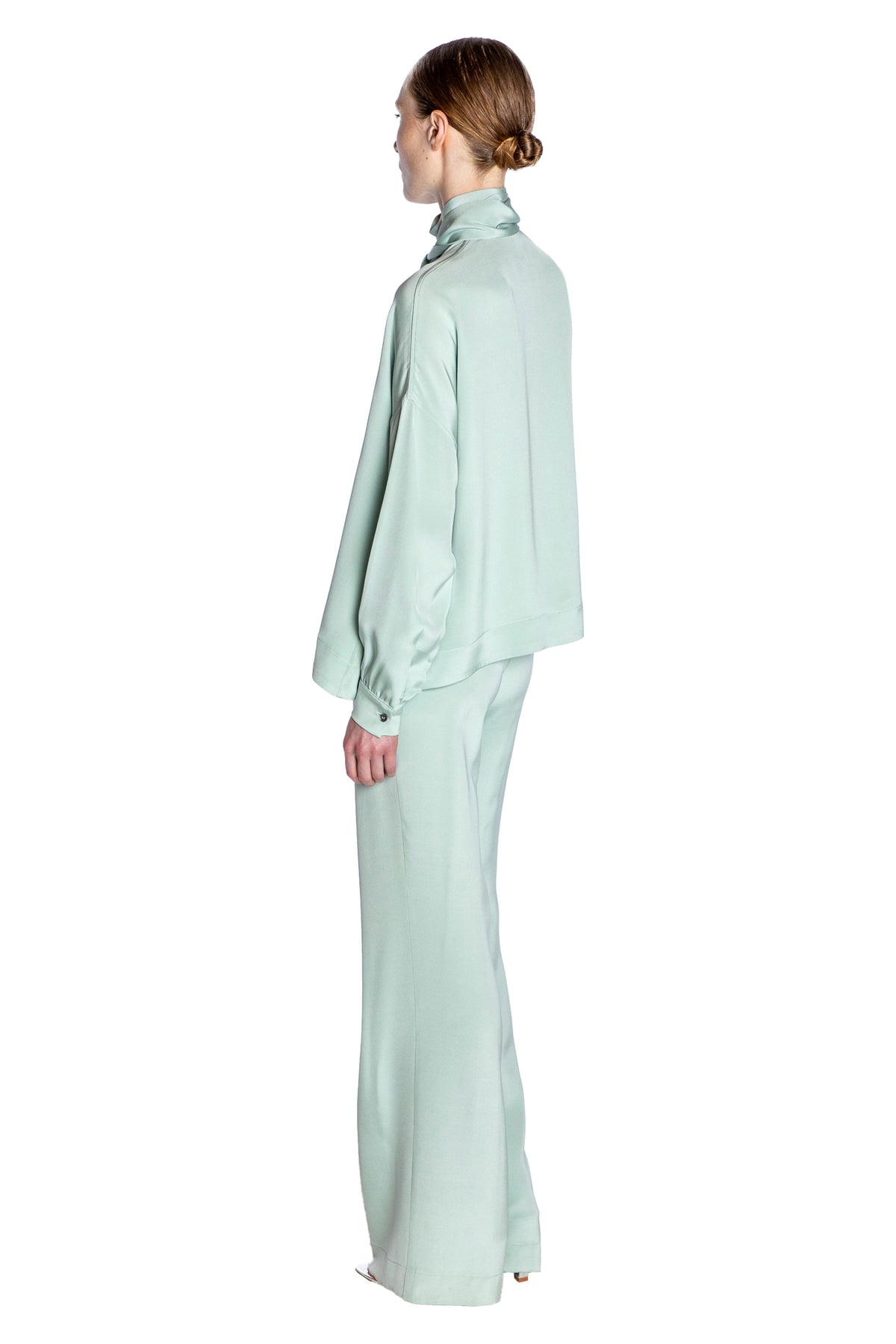 'Powdered Green' Tie Blouse - Women's Tops - Libertine