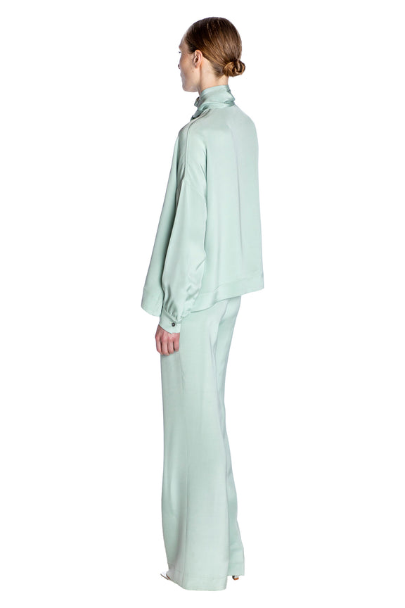 'Powdered Green' Tie Blouse - Women's Tops - Libertine