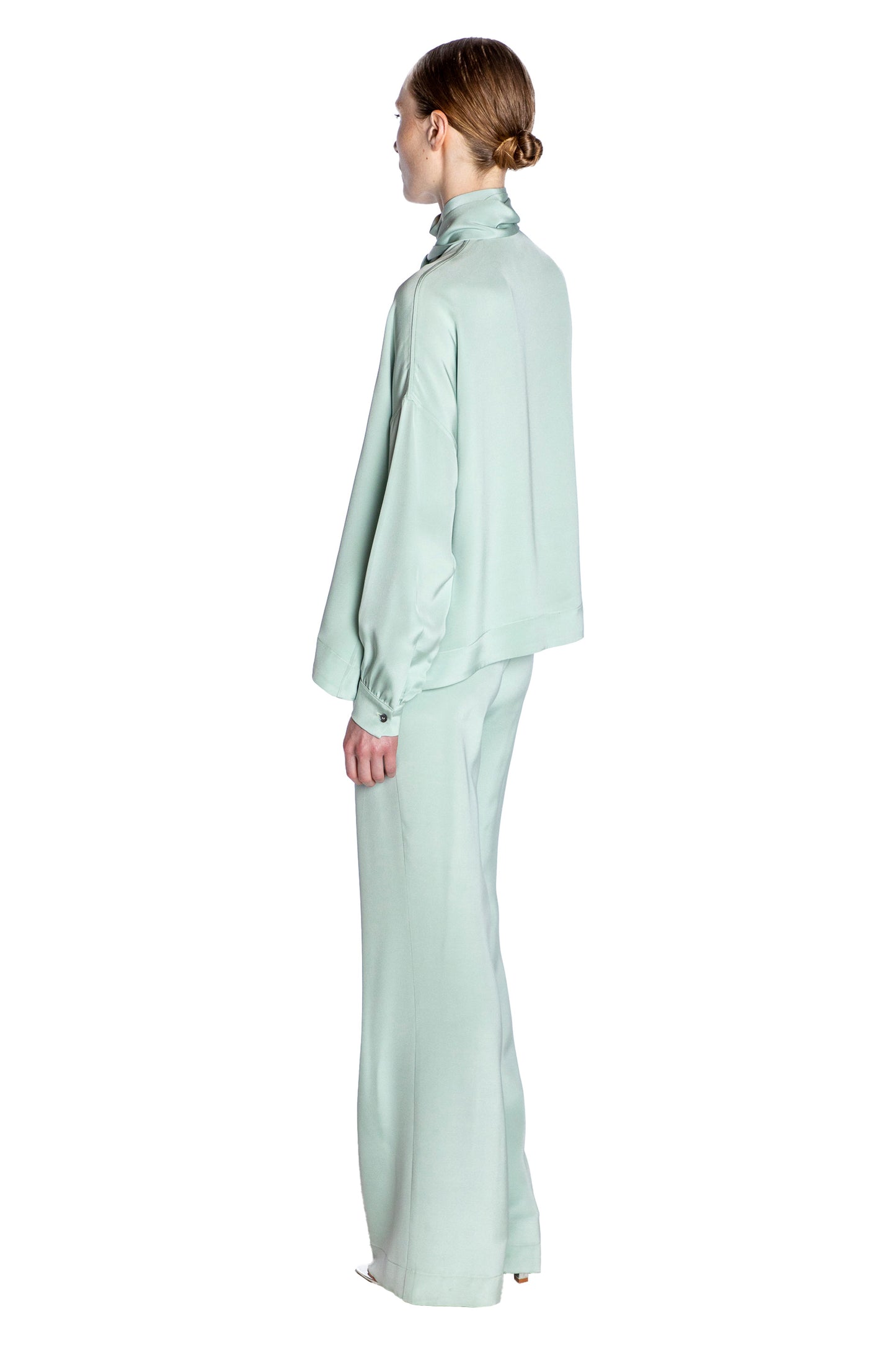 'Powdered Green' Tie Blouse - Women's Tops - Libertine