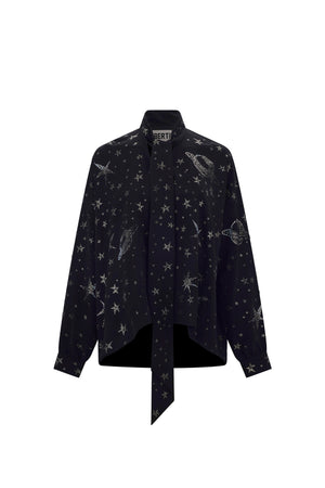 'HERE, THERE, AND EVERYWHERE' TIE BLOUSE