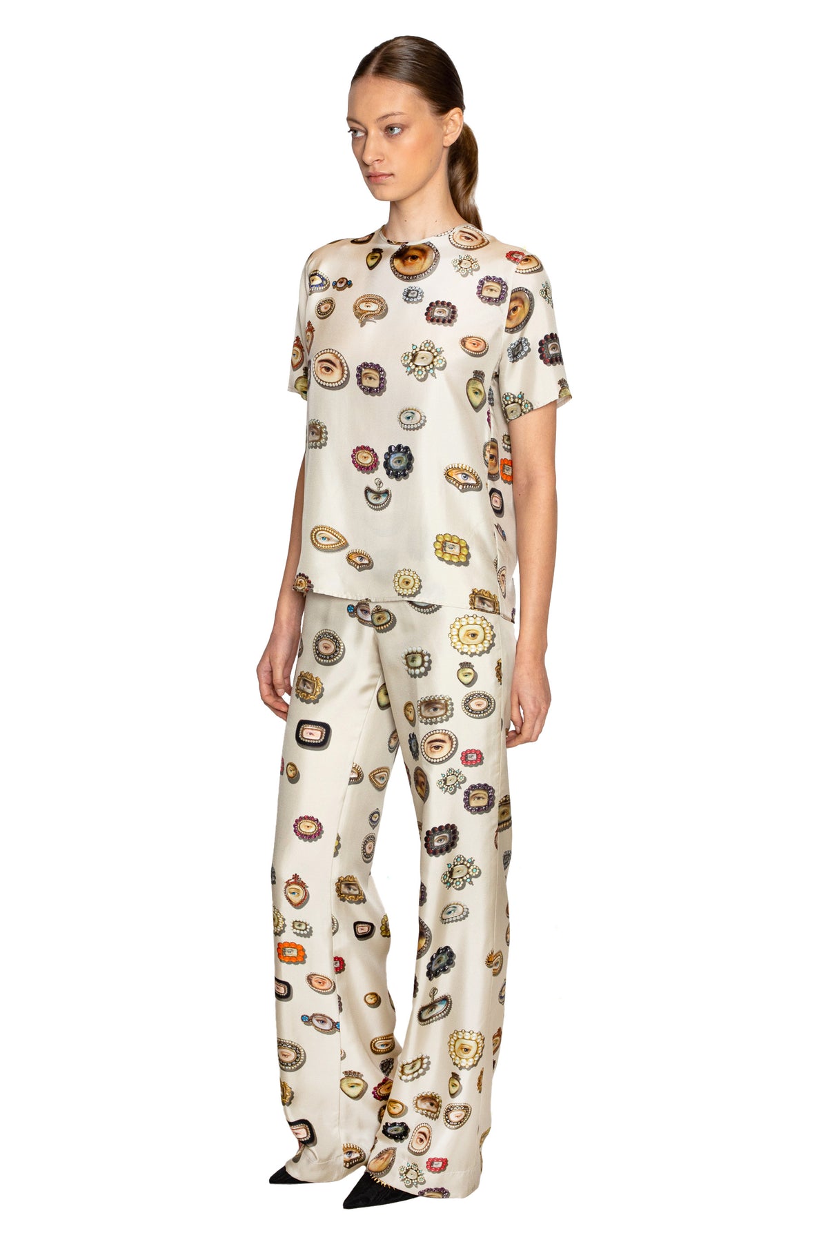 'IVORY LOVERS EYES' SHORT SLEEVE BLOUSE - - Libertine