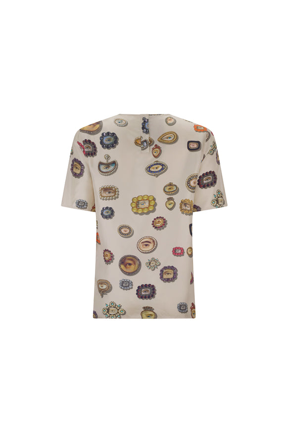 'IVORY LOVERS EYES' SHORT SLEEVE BLOUSE - - Libertine