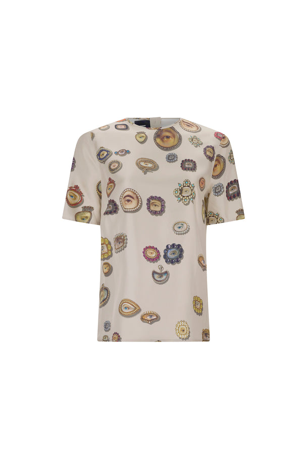 'IVORY LOVERS EYES' SHORT SLEEVE BLOUSE - - Libertine