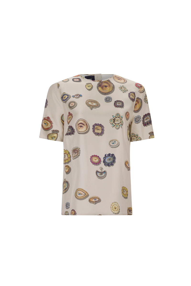 'IVORY LOVERS EYES' SHORT SLEEVE BLOUSE - - Libertine