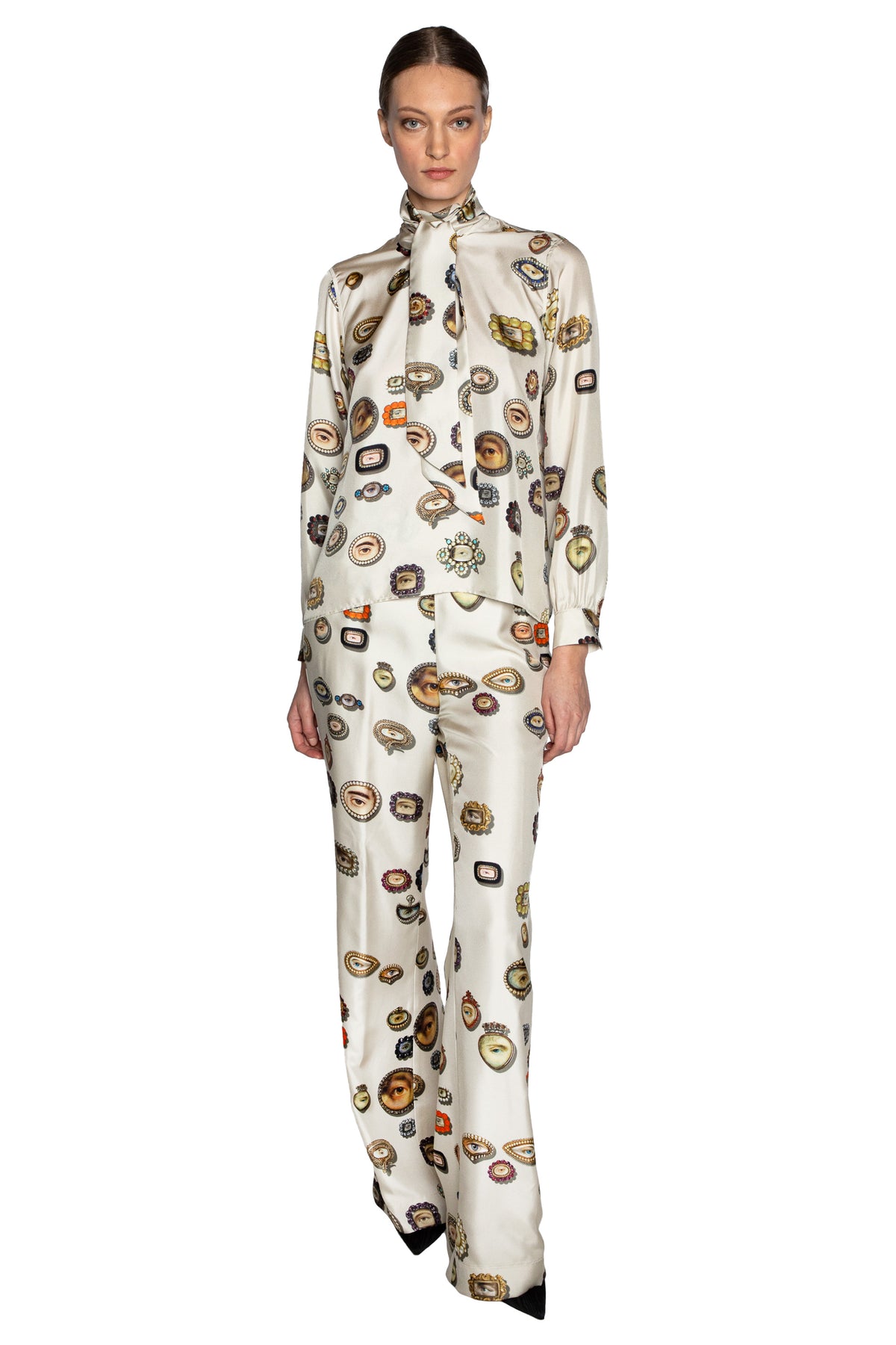 'IVORY LOVERS EYES' SLIM KEITH TIE BLOUSE - - Libertine
