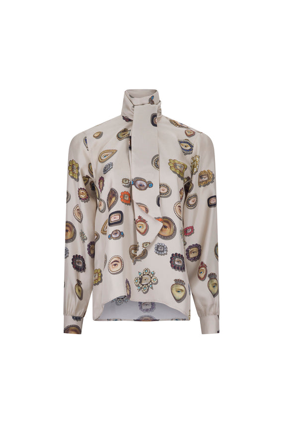 'IVORY LOVERS EYES' SLIM KEITH TIE BLOUSE - - Libertine - Main image