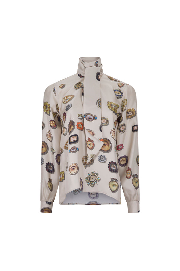 'IVORY LOVERS EYES' SLIM KEITH TIE BLOUSE - - Libertine