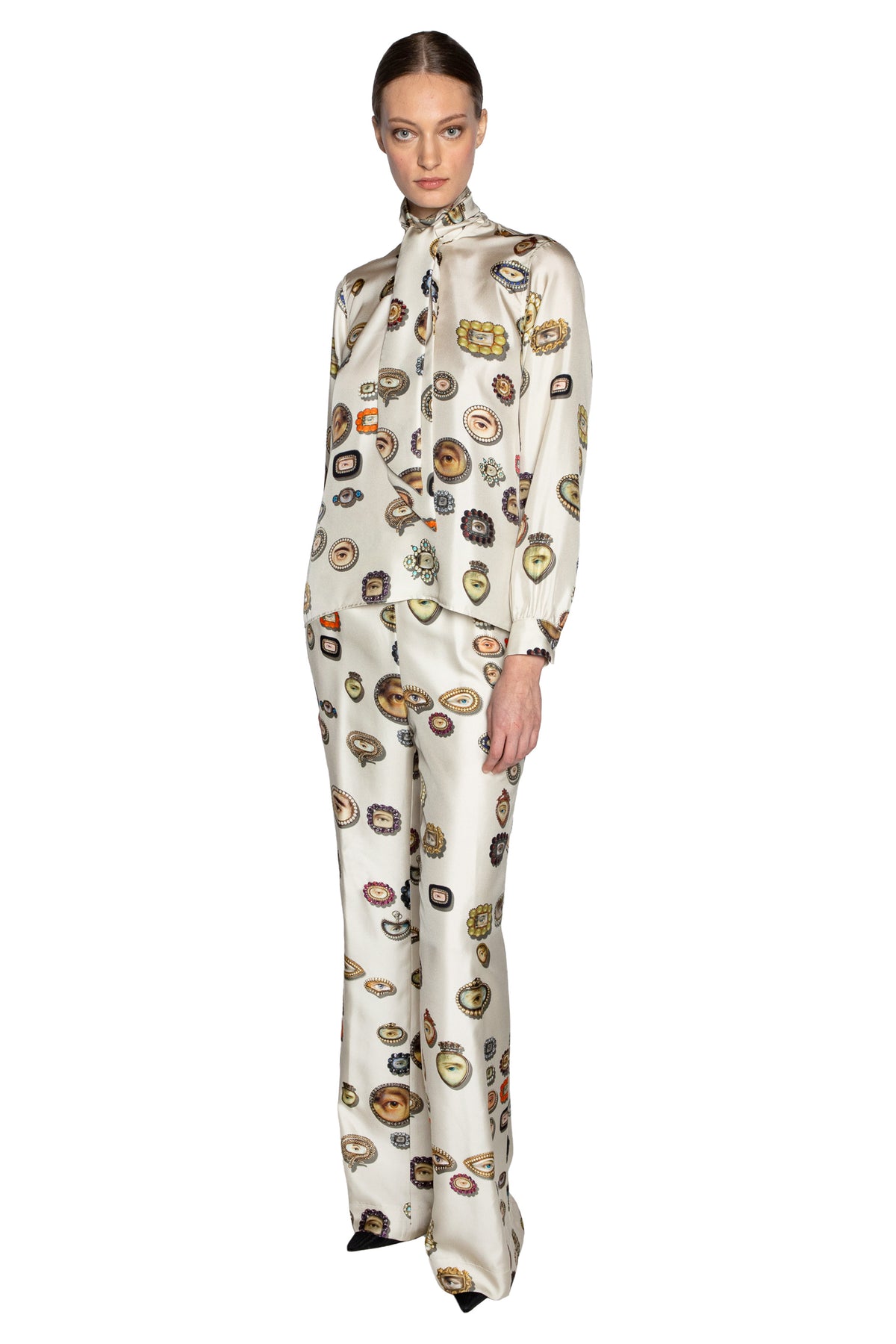'IVORY LOVERS EYES' SLIM KEITH TIE BLOUSE - - Libertine
