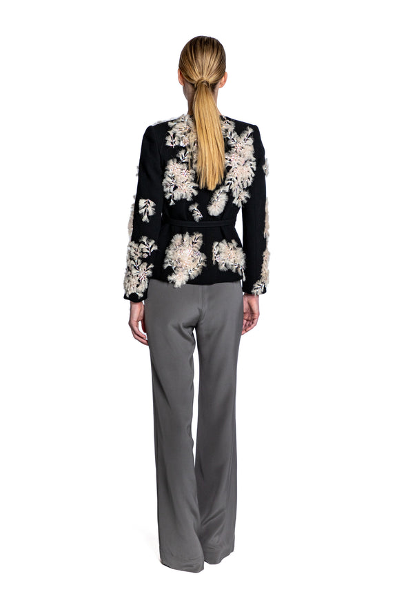 'WHISPERING BLOOMS' EMBELLISHED BELTED WRAP JACKET - - Libertine