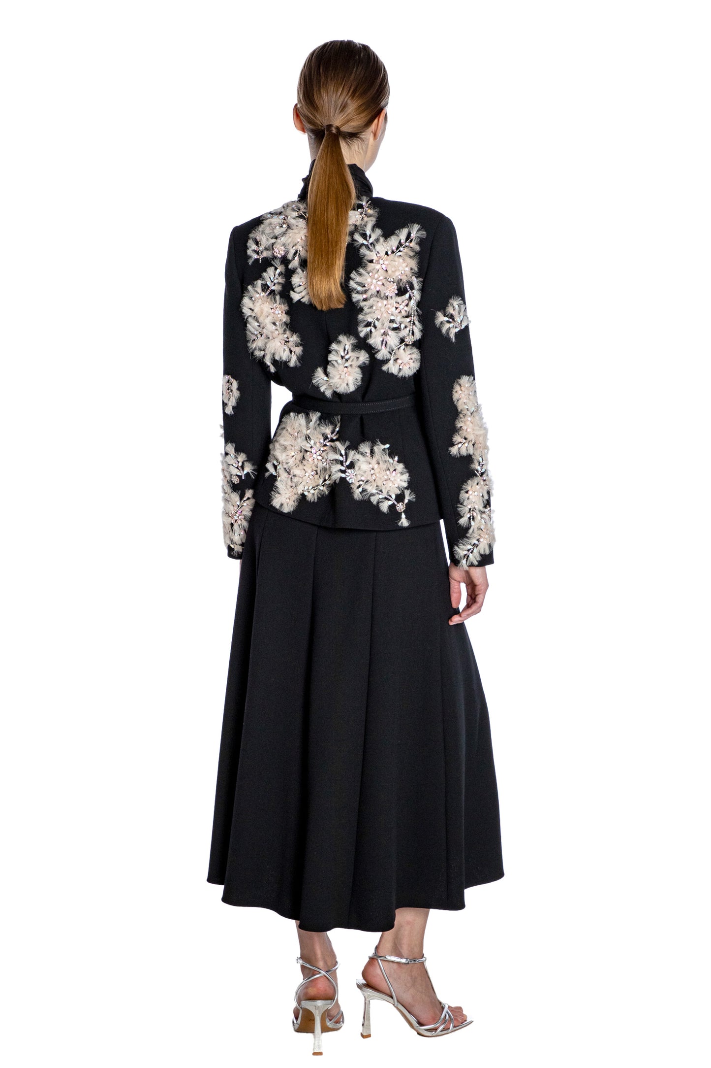 'WHISPERING BLOOMS' EMBELLISHED BELTED WRAP JACKET