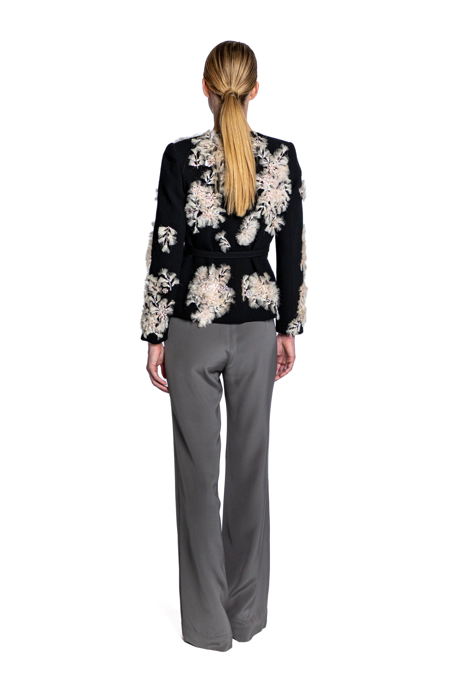 'WHISPERING BLOOMS' EMBELLISHED BELTED WRAP JACKET - - Libertine