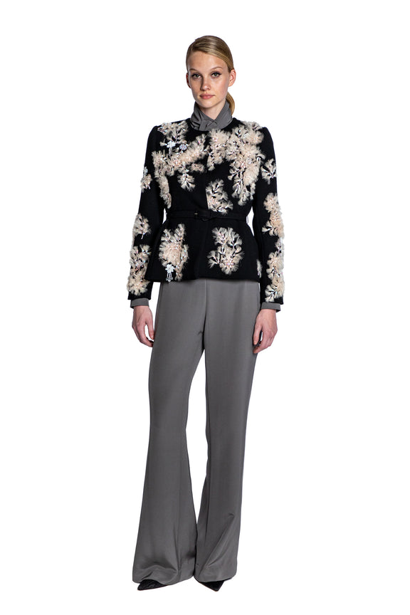 'WHISPERING BLOOMS' EMBELLISHED BELTED WRAP JACKET - - Libertine