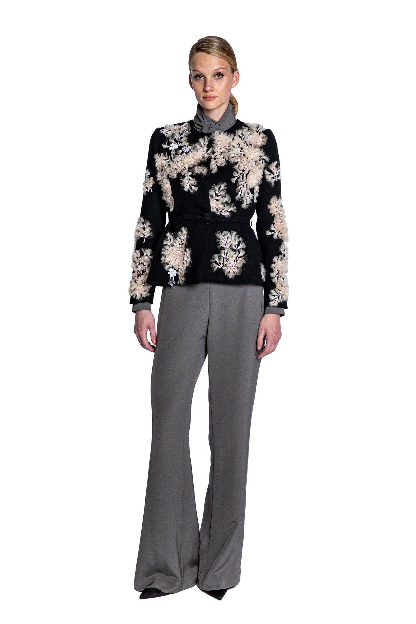 'WHISPERING BLOOMS' EMBELLISHED BELTED WRAP JACKET - - Libertine