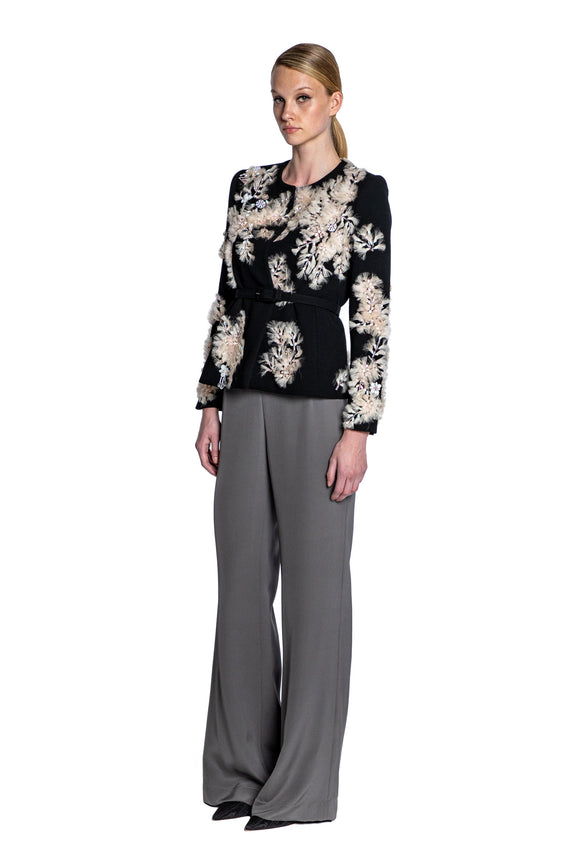 'WHISPERING BLOOMS' EMBELLISHED BELTED WRAP JACKET - - Libertine