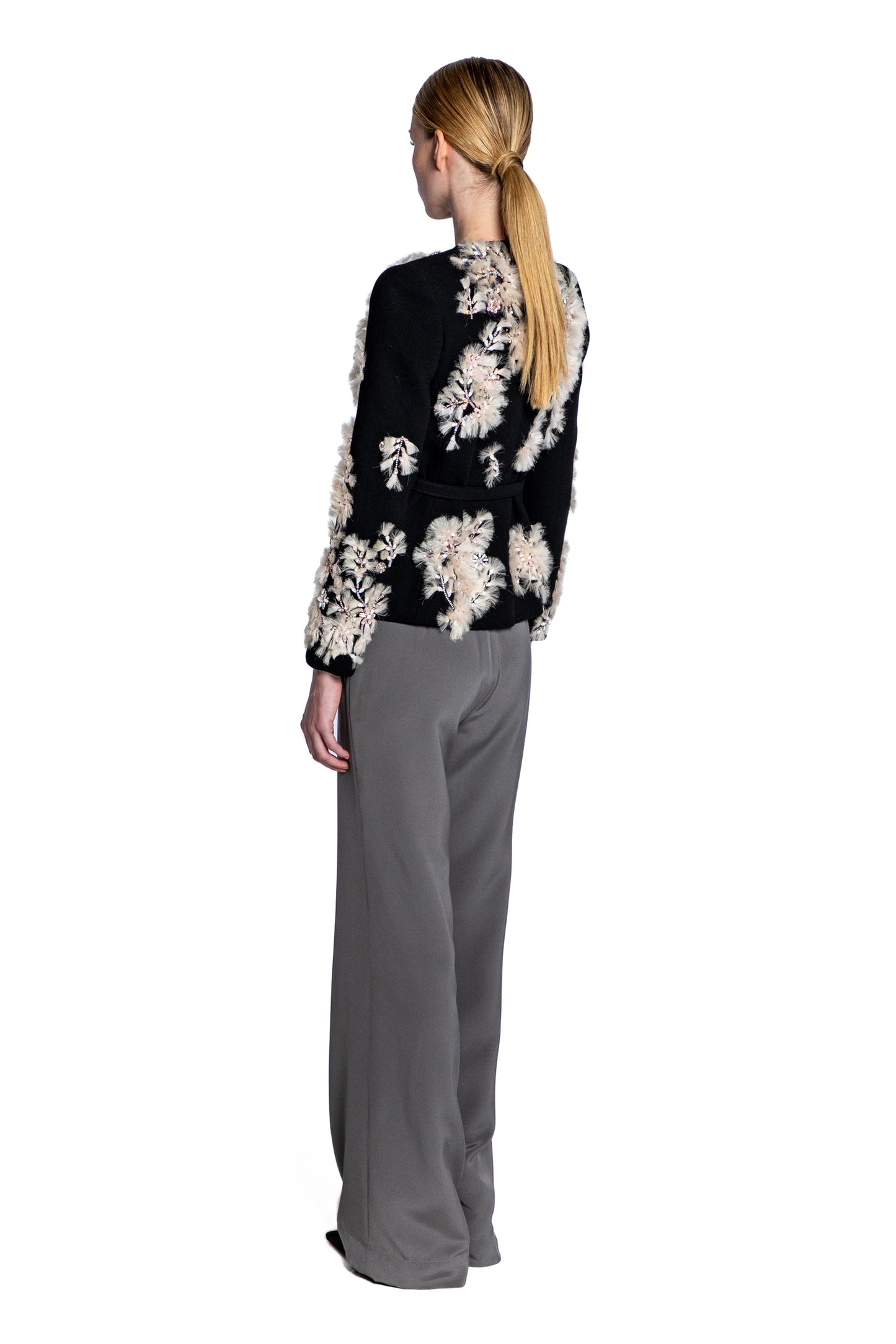 'WHISPERING BLOOMS' EMBELLISHED BELTED WRAP JACKET - - Libertine