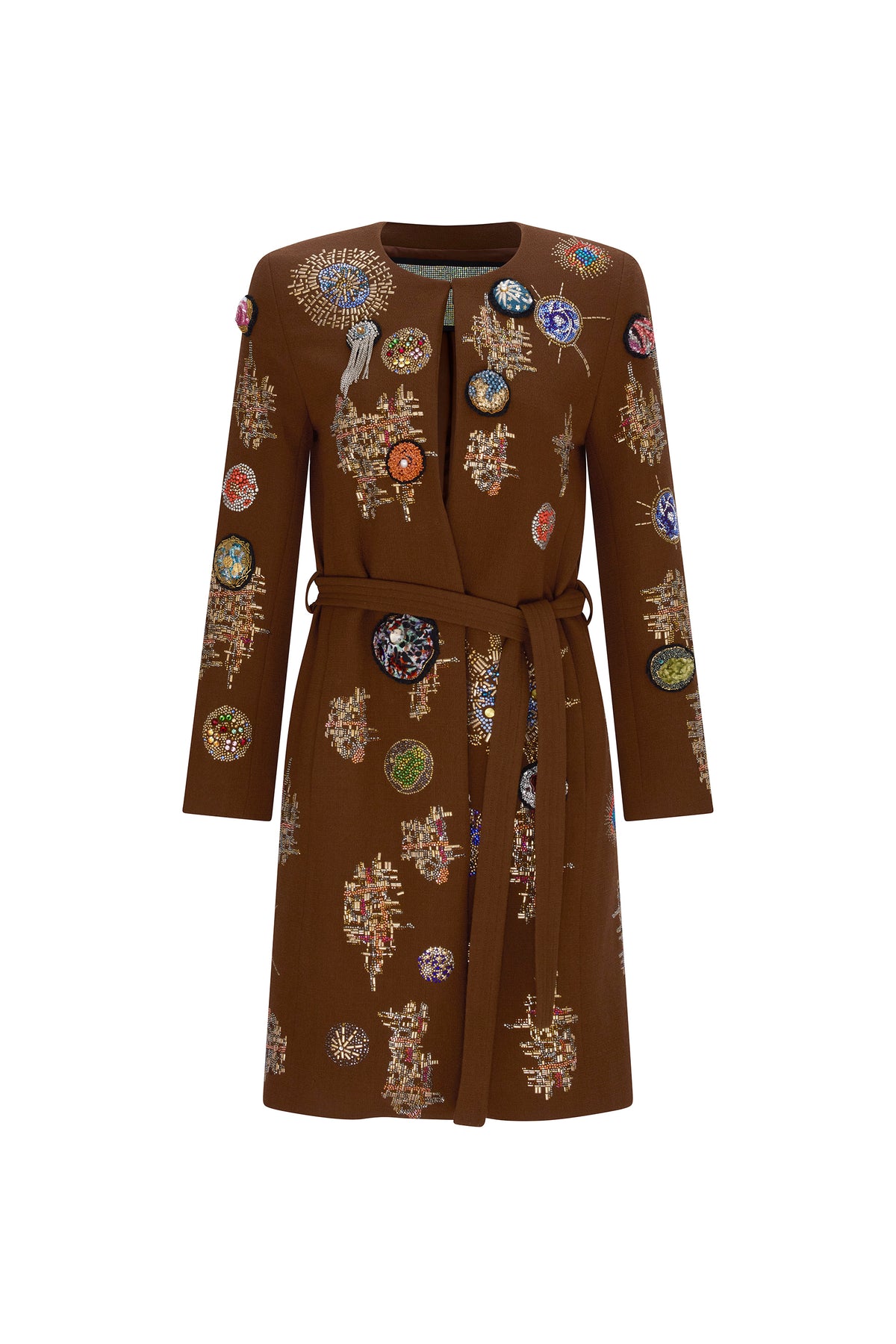 'GALAXY GAZE' BELTED COLLARLESS COAT - - Libertine