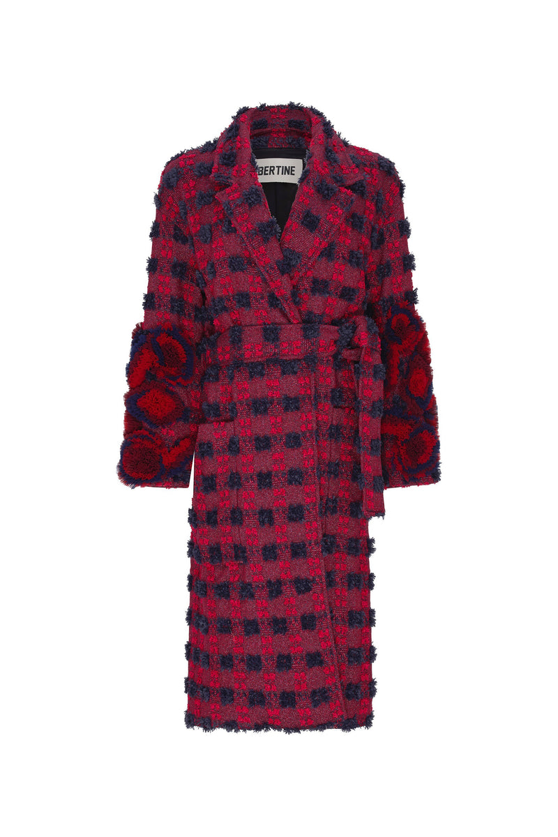 'COTSWOLDS CHECK' NOTCHED LAPEL WRAP COAT - - Libertine
