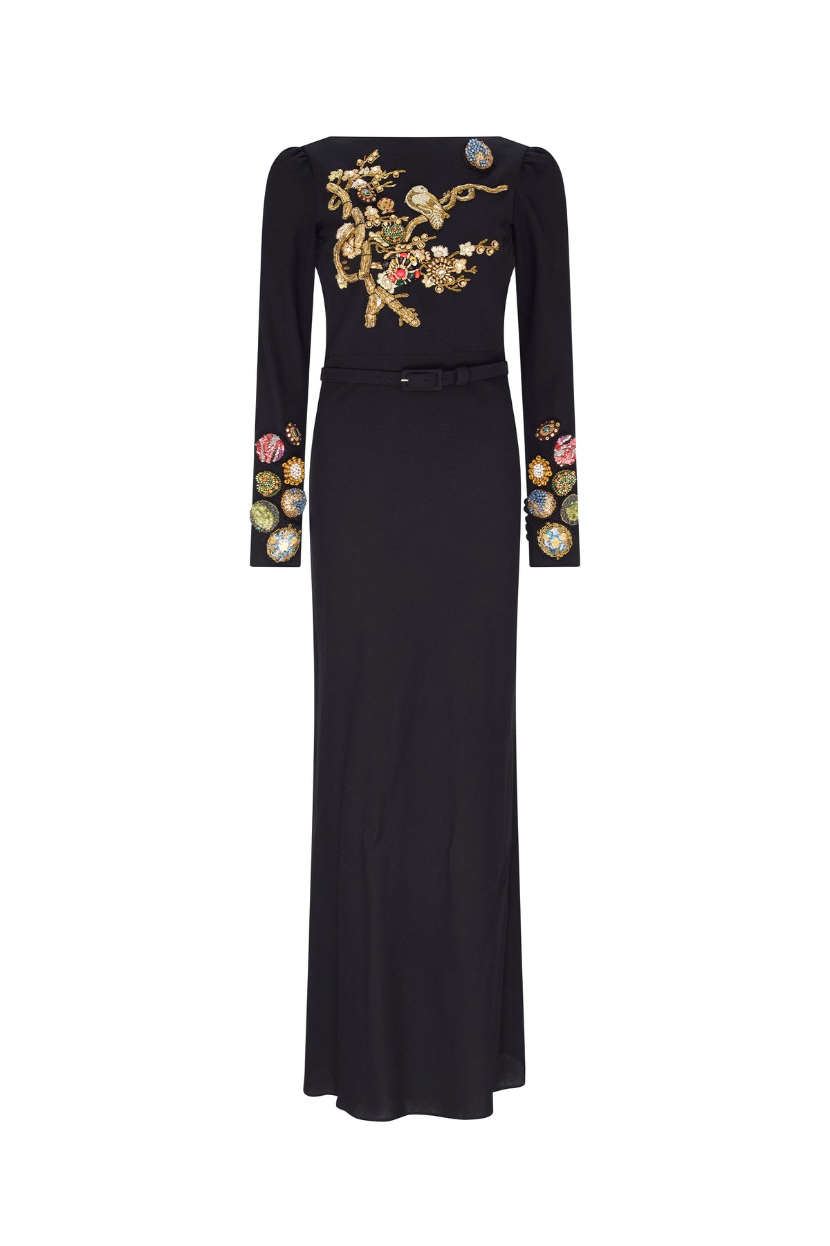 'GOLDEN BIRD' EMBELLISHED BELTED LOOK BACK GOWN - - Libertine