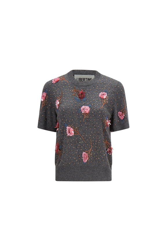 'BLOOMS' EMBELLISHED SHORT SLEEVE PULLOVER -  - Libertine