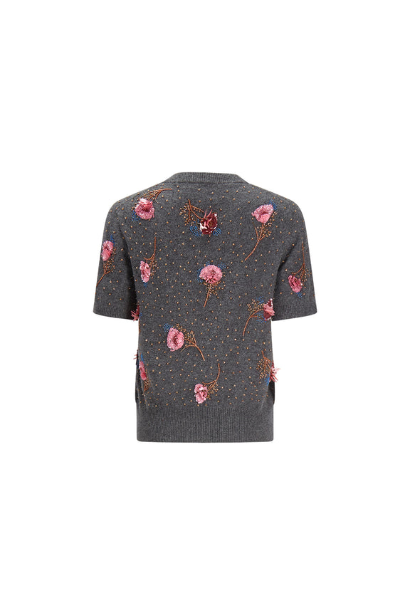 'BLOOMS' EMBELLISHED SHORT SLEEVE PULLOVER -  - Libertine