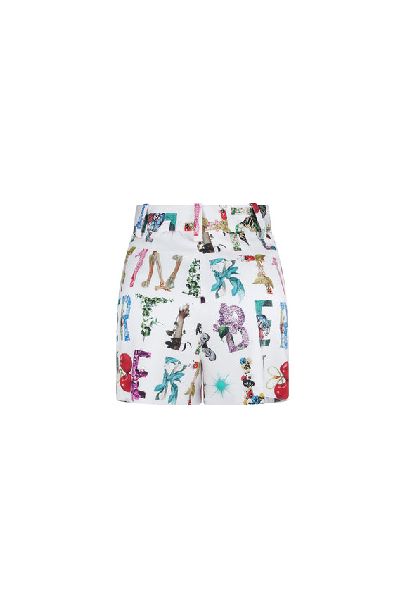 'WHITE DECO LETTERS' HIGH WAISTED SHORTS -  - Libertine